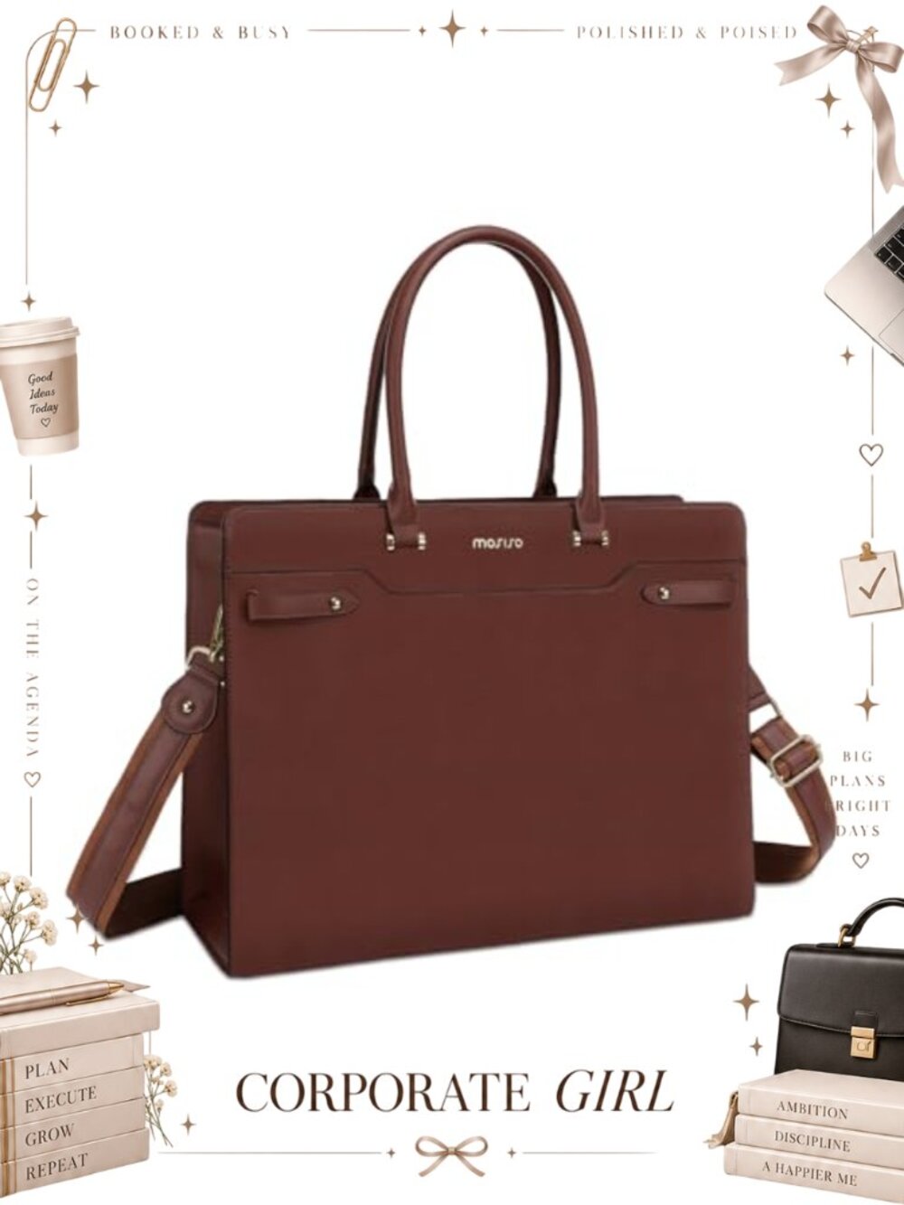 MOSISO Laptop Tote Bag Women 15.6 inch PU Leather Computer Bag